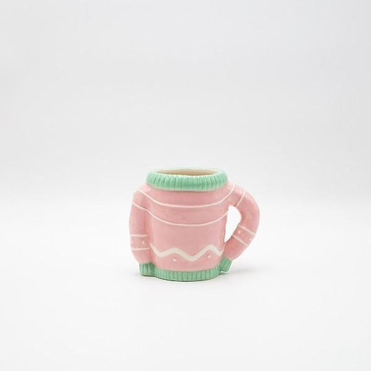 Eurolamp Ornament de masă de Crăciun Cană Ceramic Roz L15.1xW12.1cm.