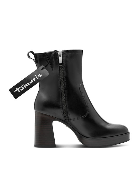 Leather Women's Ankle Boots with High Heel Black