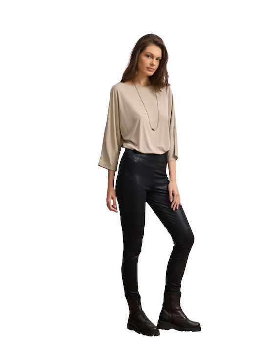 Women's Fabric Trousers with Elastic Slim Fit Black