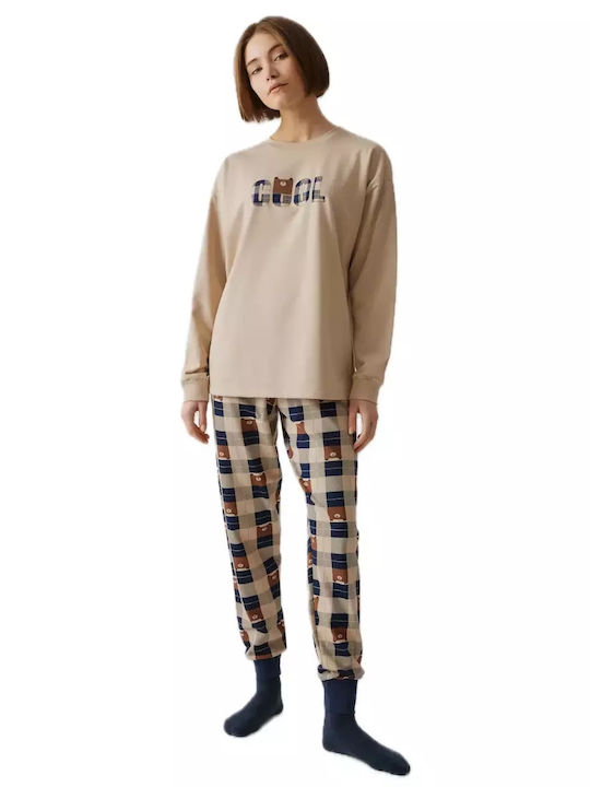 Minerva Winter Women's Cotton Pyjama Set Beige