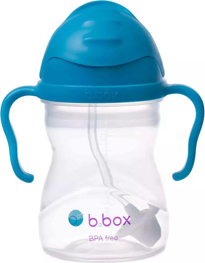 B.Box Παιδικό Ποτηράκι με Λαβές και Καλαμάκι από Πλαστικό Γαλάζιο 240ml για 6m+