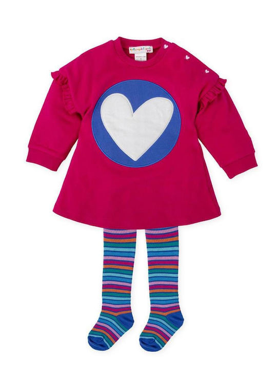 Girls Dress Fuchsia Long Sleeve Sweatshirt Set with Tights