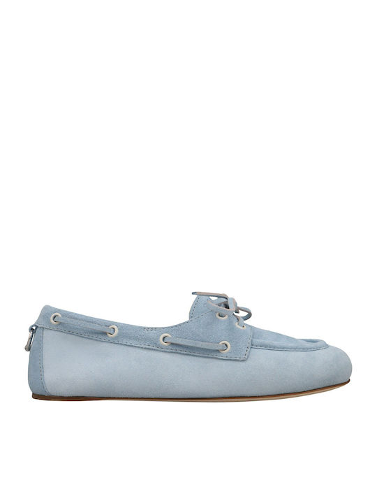 Suede Women's Loafers in Light Blue Color