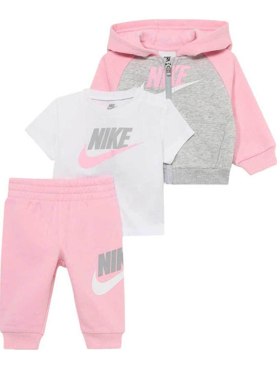Kids Sweatpants Set Pink 3pcs Color Blocked