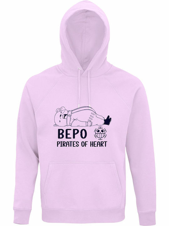 Unisex Bio-Baumwolle Hoodie Bepo Pirates Heart One Piece Anime Manga Rosa Cremé