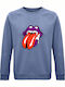 Unisex Organic Cotton Printed Blouse Rolling Stones Lips Horror Halloween Edition Blue