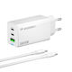 Wozinsky Charger GaN with USB-A Port and 2 USB-C Ports and Cable USB-C - USB-C 65W Whites