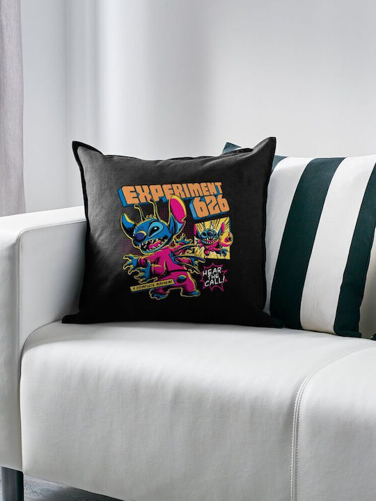 Stitch Experiment 626 Μαξιλάρι Καναπέ Μαύρο 100% Βαμβάκι Περιέχεται Γέμισμα 50x50cm