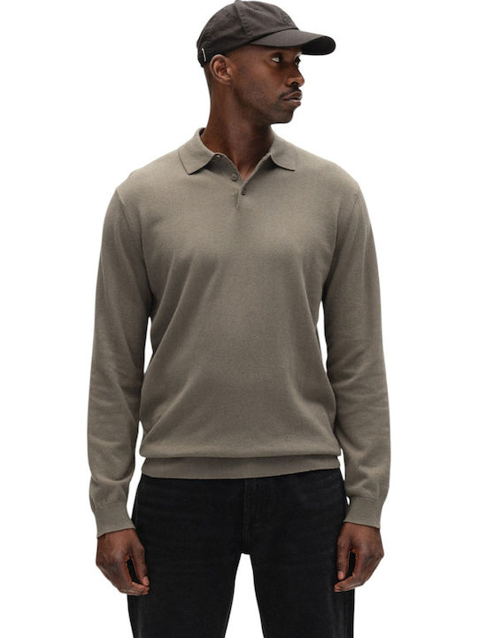 Gabba Men's Long Sleeve Polo Sweater Khaki