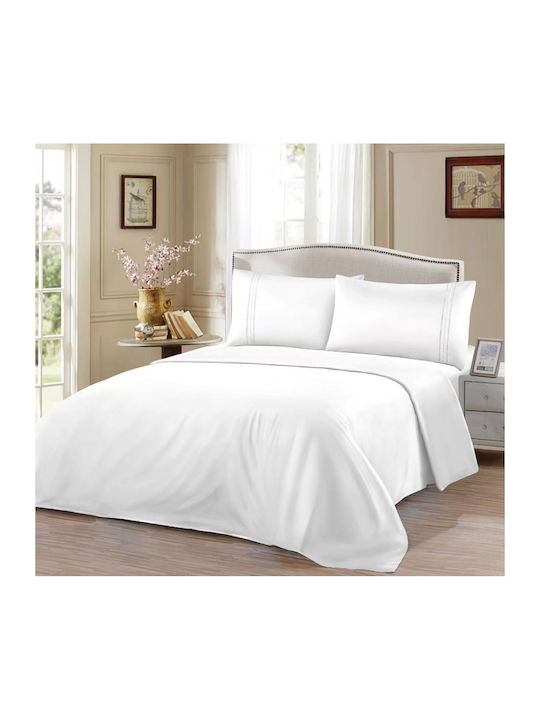 Lucktora Σετ Σεντόνια King Size με Λάστιχο 220x240εκ. White (4τμχ)