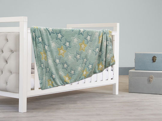 Κουβέρτα Κούνιας Stars Fleece Πράσινη 110x150εκ.