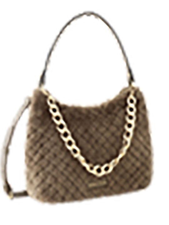 Beige Damen-Hobo-Tasche aus Fell