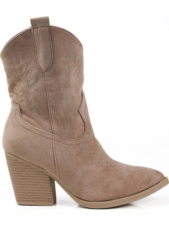 Dunkel Beiges Western Stiefeletten Wildleder Mi...