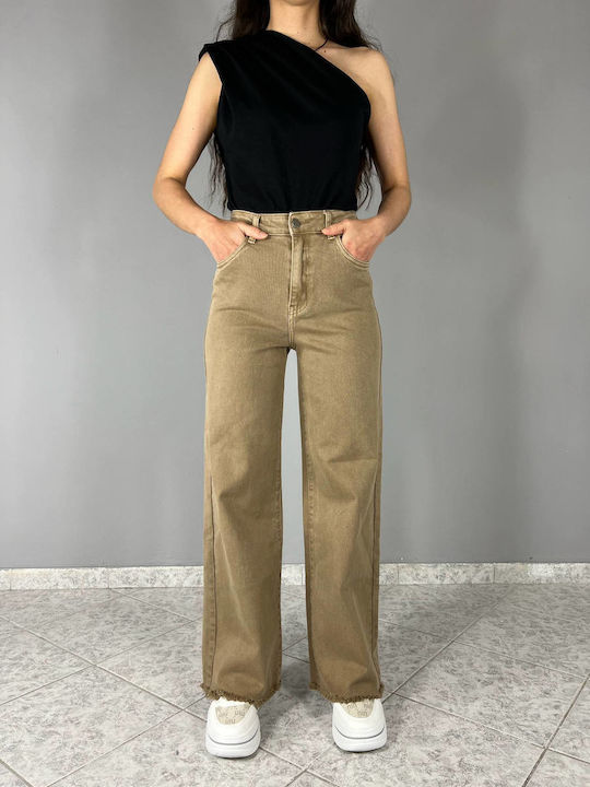 Women's High-waisted Fabric Trousers Beige