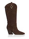 Suede High Heel Cowboy Boots Brown