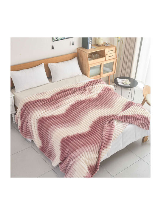 SpitiBazaar Blanket Velvet Queen 220x240cm Ροζ - Λευκό