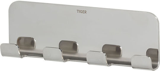 TIGER Wall-Mounted Bathroom Hook with 4 Positions Inox Silver