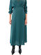Satin High-waisted Midi Skirt Green