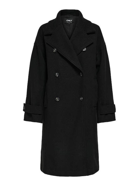 Nancy Damen Black Mantel Oversized mit Knöpfen