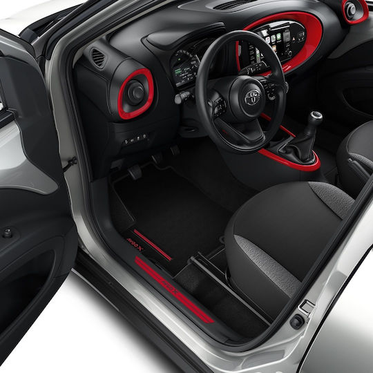 Toyota Genuine 4pcs Fabric Car Mats 520gr Red Detail Set Toyota Aygo 22' 1 Driver 1 Passenger 2 Rear