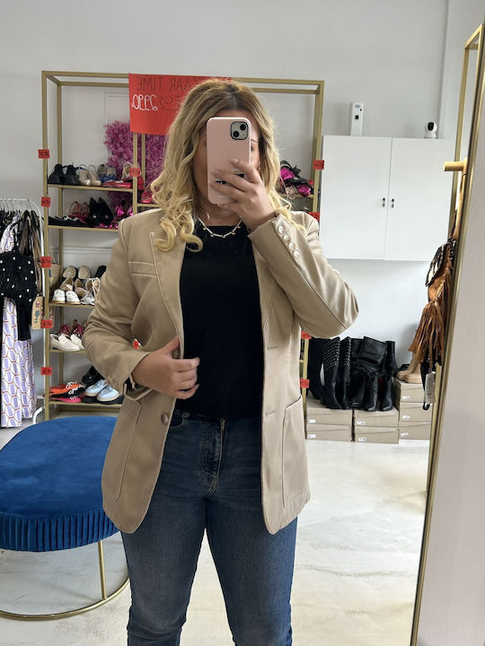 Irene Vilou Blazer pentru femei Piele Sacou Beige