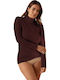 Women's Long Sleeve Turtleneck T-Shirt Coffee