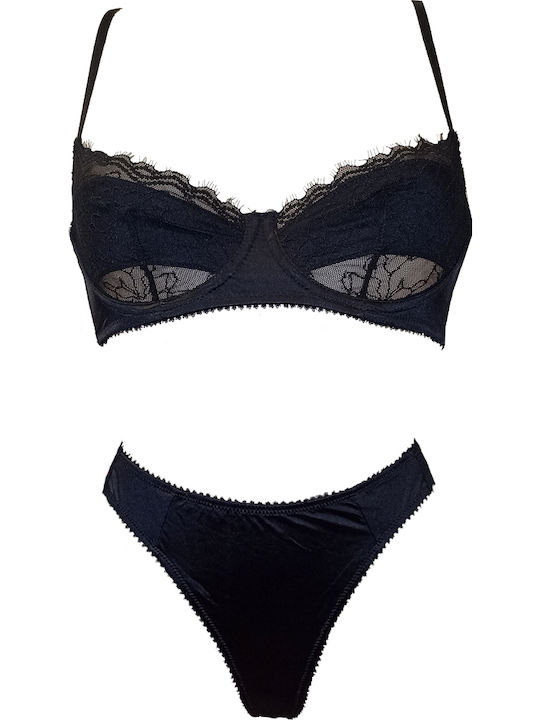 Modern Ocean Spitzen Unterwäsche-Set für Damen BH mit Brasilien Black