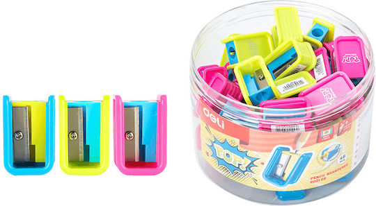 Deli Display Filled Single Plastic Pencil Sharpener Φ6.9-8mm 32x20x16mm Pop Assorted 48 ? Product Sold Individually by the Piece