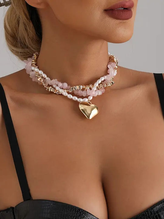 Eluna Colier Triplu cu design Inima cu Perle