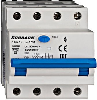 Interruptor Differential Rcbo 3p+n 20A 30mA 6kA Curve C Type A Amparo Ak667820 Schrack