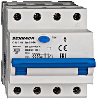 Intreruptor Diferential Rcbo 3p+n 40a 30ma 6ka Curba C Tip A Amparo Ak667840 Schrack