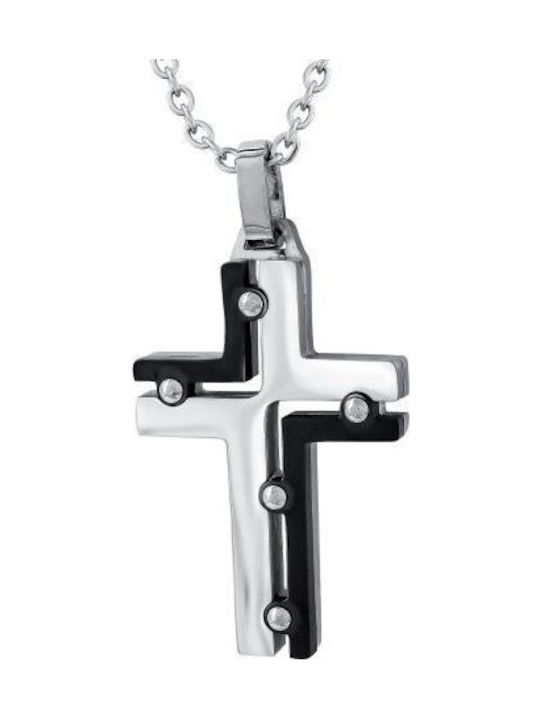 Kiriakos Gofas Men's Cross Double Sided from Steel with Chain