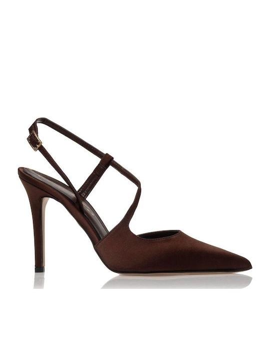 Sante Synthetic Leather Brown Satin High Heels