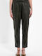 Women's Fabric Trousers with Elastic Dark Brown