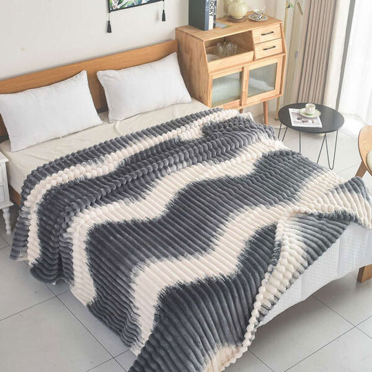 SpitiBazaar Pătură Catifea Single 160x240cm Dark Grey - White