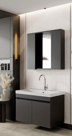SteweHome Badezimmer Waschtisch-Einheit & Spiegel – Matt Anthrazit Mdf 80x60x45cm