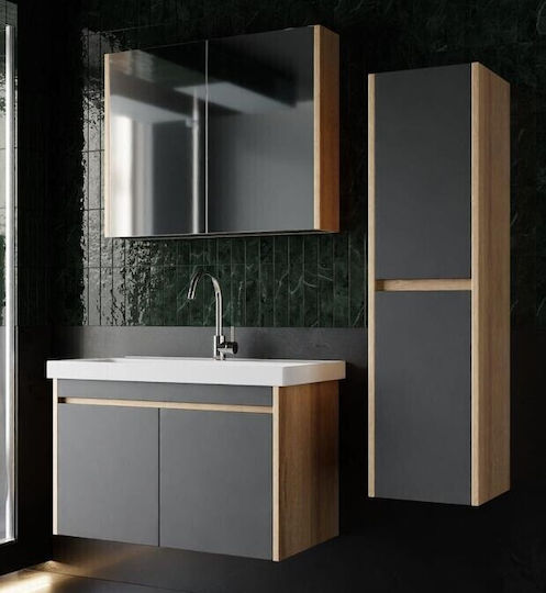 SteweHome Badezimmer Waschtisch-Einheit mit Spiegel und Spalte – Eiche & Anthrazit 80x55x45cm