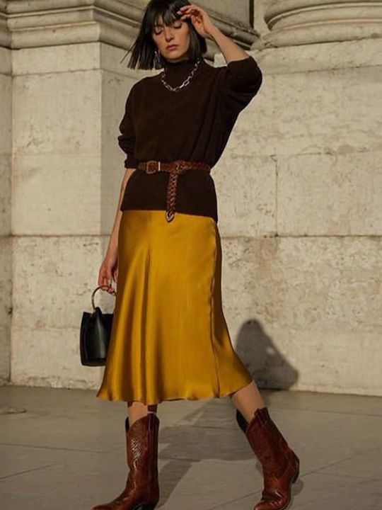 Satin,σατεν Maxi Rock Mustard