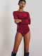 Mamoush Charlotte Velours Damen-Bodysuit Burgundisch