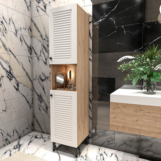 Dulap Coloană Pentru Baie Luxe 172cm Alb Complet MDF Rafturi Reglabile