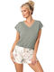 Donna Sommer Damen Pyjama-Set Grün