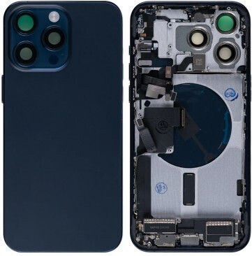 Apple iPhone 15 Pro Max Full Housing All Parts Vibra NFC Charging Connector Power Volume Flash Flex SIM Tray Blue Titanium Gr.a