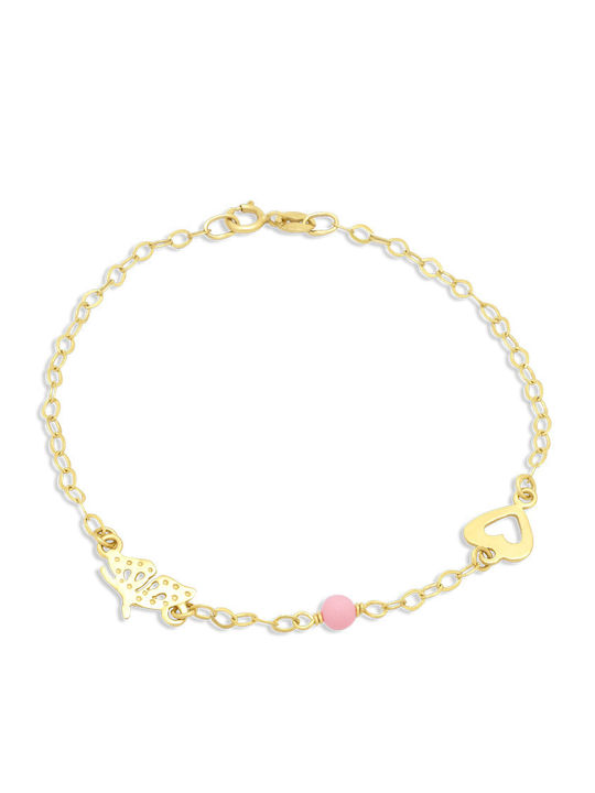 Goldjewels Kids Bracelet Chain K9 Butterfly Heart Bead from Gold 9K with Heart, Butterfly & Stones