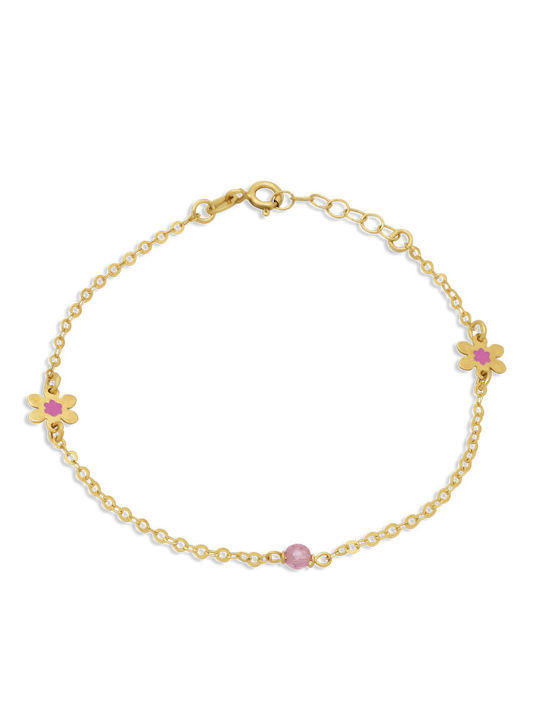 Goldjewels Παιδικό Βραχιόλι Αλυσίδα Χάντρα από Χρυσό 14K με Λουλούδι