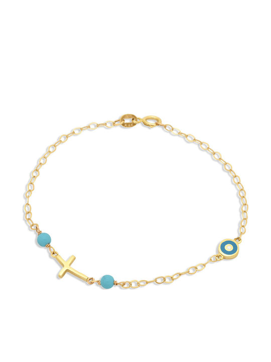 Goldjewels Kids Bracelet Chain from Gold 9K with Σταυρό, Evil Eye & Stones