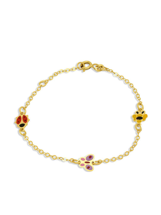 Goldjewels Παιδικό Βραχιόλι Αλυσίδα Κ14 Ζωάκια από Χρυσό 14K με Πεταλούδα