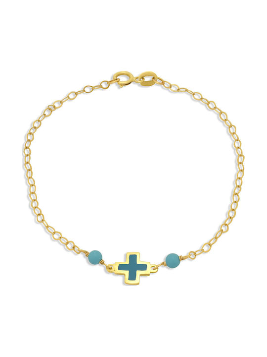 Goldjewels Παιδικό Βραχιόλι Αλυσίδα Χάντρες από Χρυσό 9K με Πέτρες