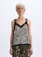 Women's Satin Lingerie Top Animal Print with Lace Zebra