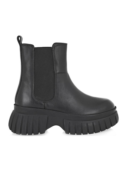 Ghete Dama de Piele cu Toc Mediu Negre