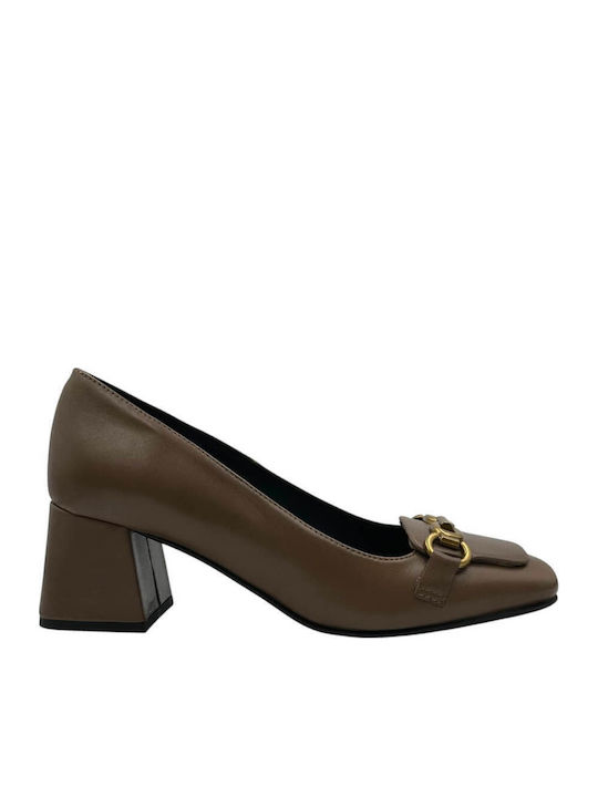 Leather Brown Medium Heels